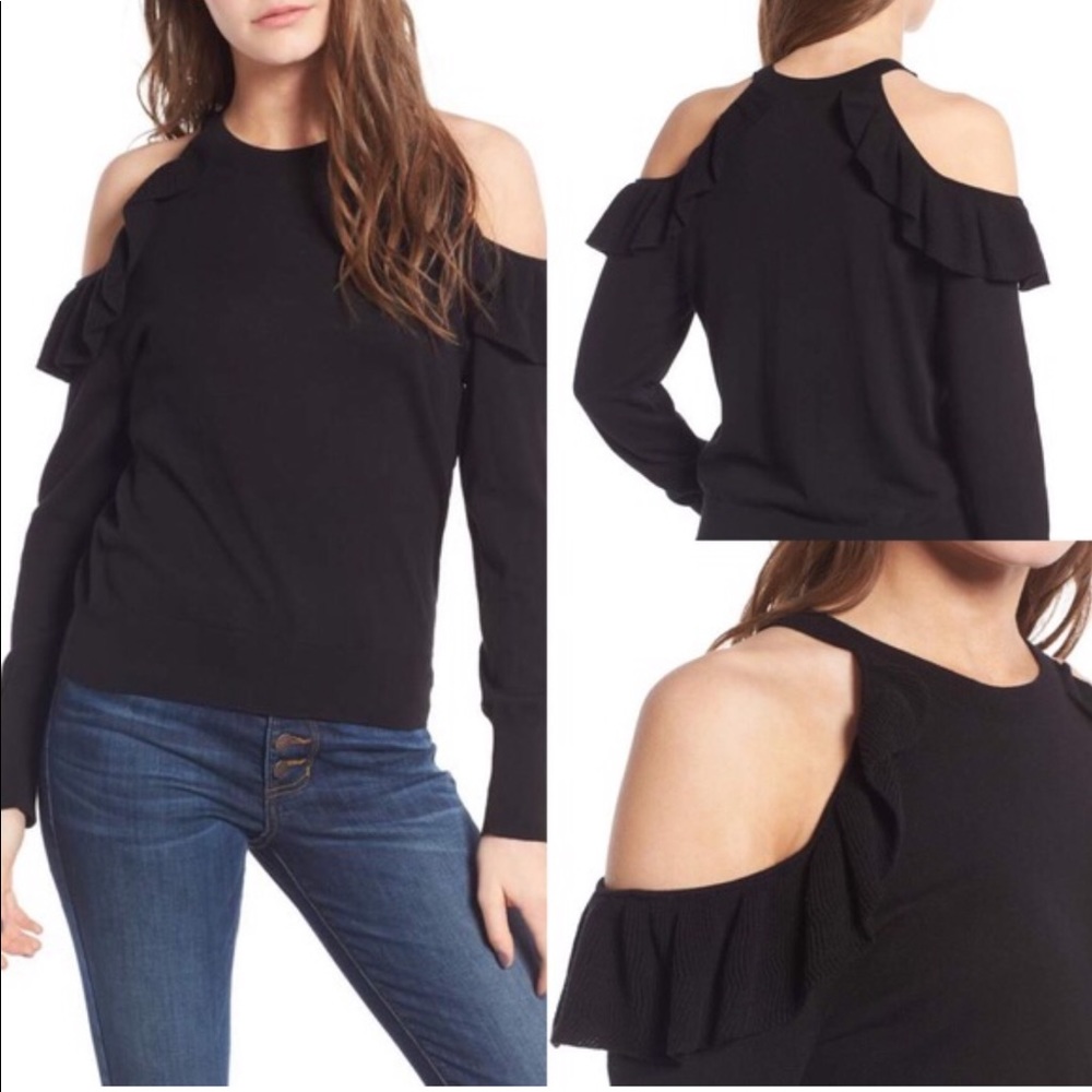 Cold shoulder ruffle sweater
